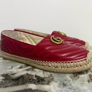 Gucci Red Espadrille Flats with Gold Accent